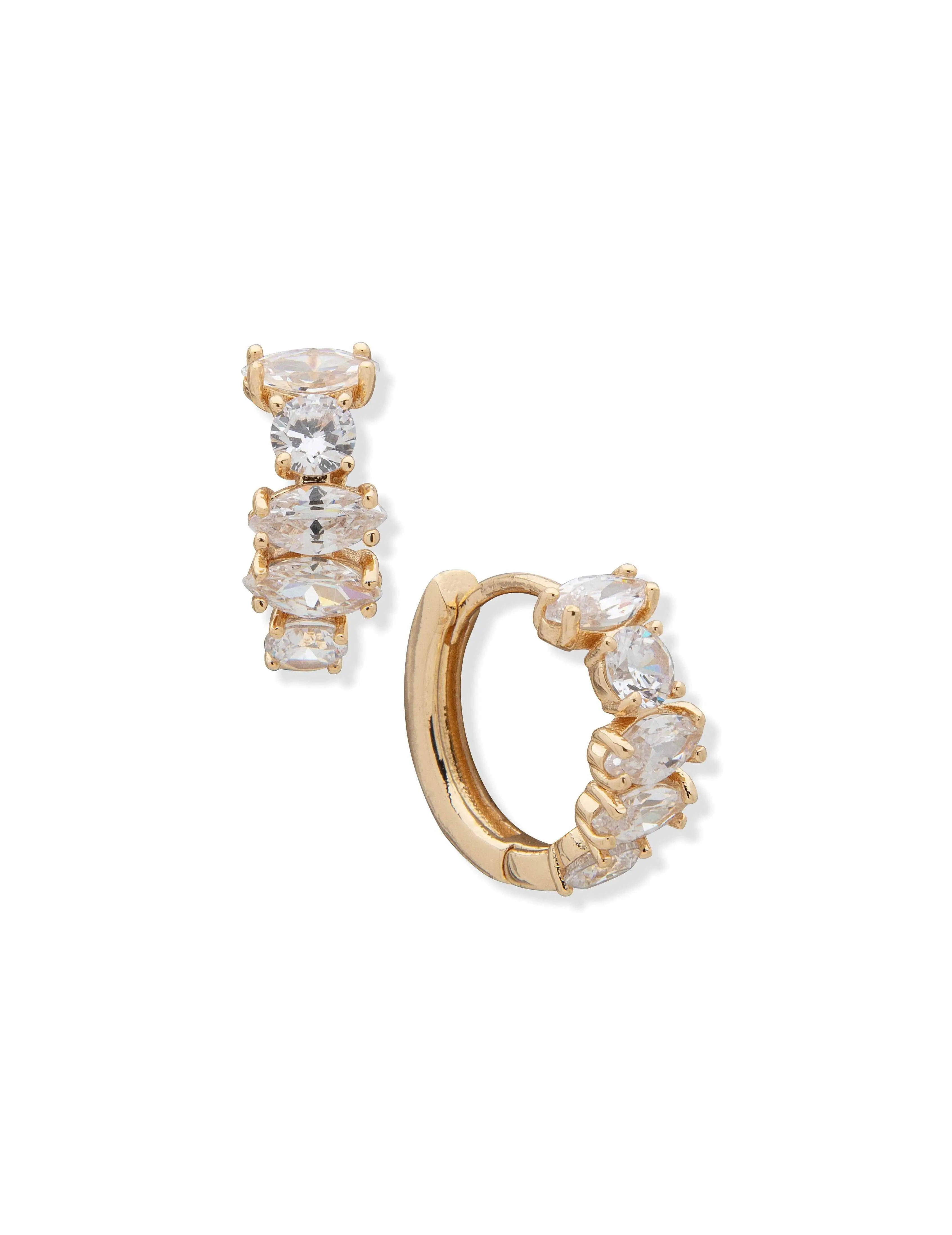 Navette Round Stone Hoops