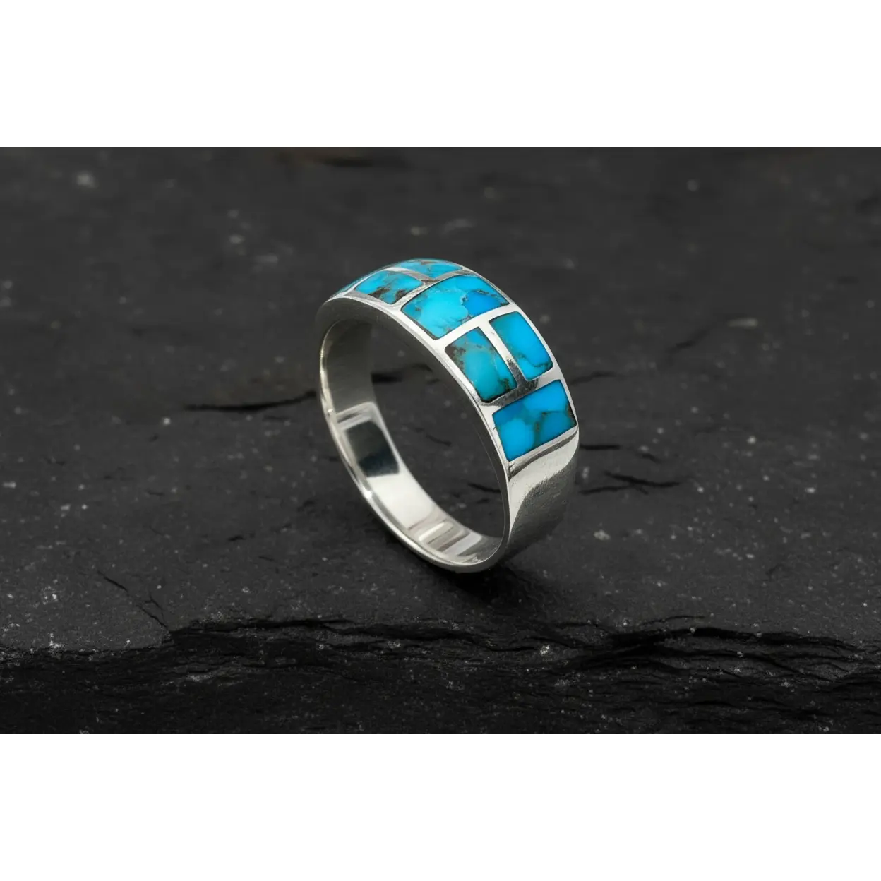 Men’s Turquoise Signet Ring – Sterling Silver 925, Genuine Turquoise Stone, 8.2mm Face