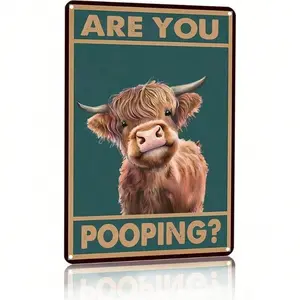 Vintage Highland Cow Aluminum Sign 8x12 Inch Rectangle Design Funny Home Decor Bathroom Wall Decor with Are You Pooping Print Western Ranch Housewarming Gift