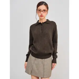 Cider [size 2-10] Knit Polo Solid Button Sweater