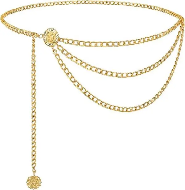 XZQTIVE Women Metal Waist Chain Belt Multilayer Gold Chain Belts for Women Western Chain Waistbelts for Dress