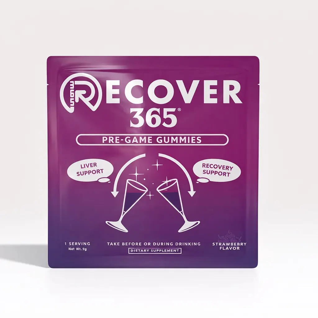 Recover 365 - Liver & Hydration Gummies 4 Pack - Mixed Berry Flavor - Hangover Prevention & Support - Convenient Travel Friendly - No Pills No Powders