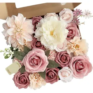 Artificial Flowers Pink Bouquets Box Set for DIY Bridal Wedding Shower Decorations Fake Floral Arrangements for Party Table Centerpieces Home Decor Indoor Outdoor Dusty Blush