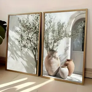 2pcs Mediterranean Olive Tree Canvas Art Print Plant Antique Wall Art Poster Wall Decor Pictures Modern Living Room Bedroom Kitchen Home Decoration with Or Without Frame for You To Choose From