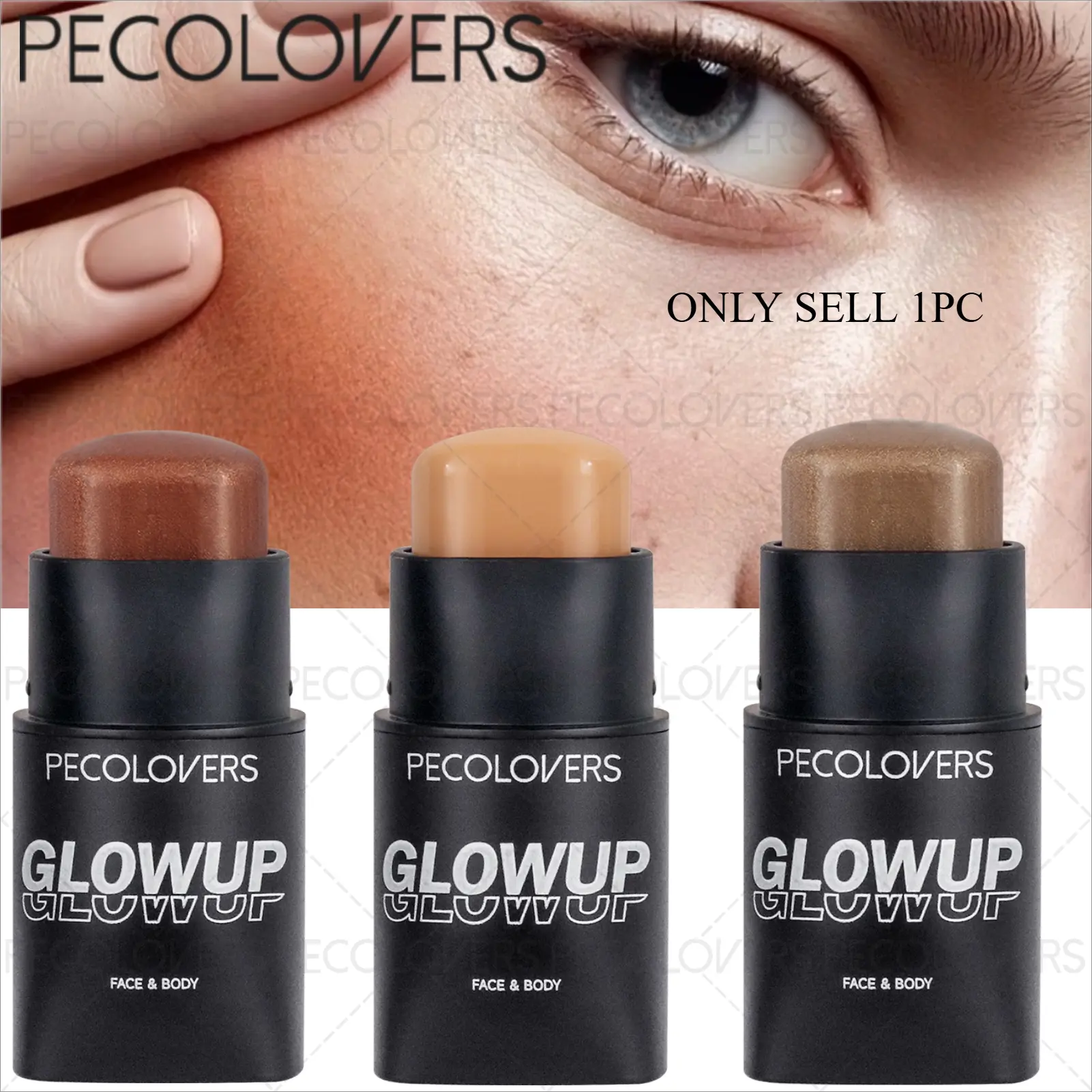 1 Pc Smooth Multi-Use Stick, Easy-Blend Face Makeup, Quick-Application For All Skin Types And Daily Looks, Cherry Pink And Reddish Brown And Pale Nude, Face Makeup Tool, Glow Seeker Highlighter, Bronzer Highlighter, Bronzed Glow Up