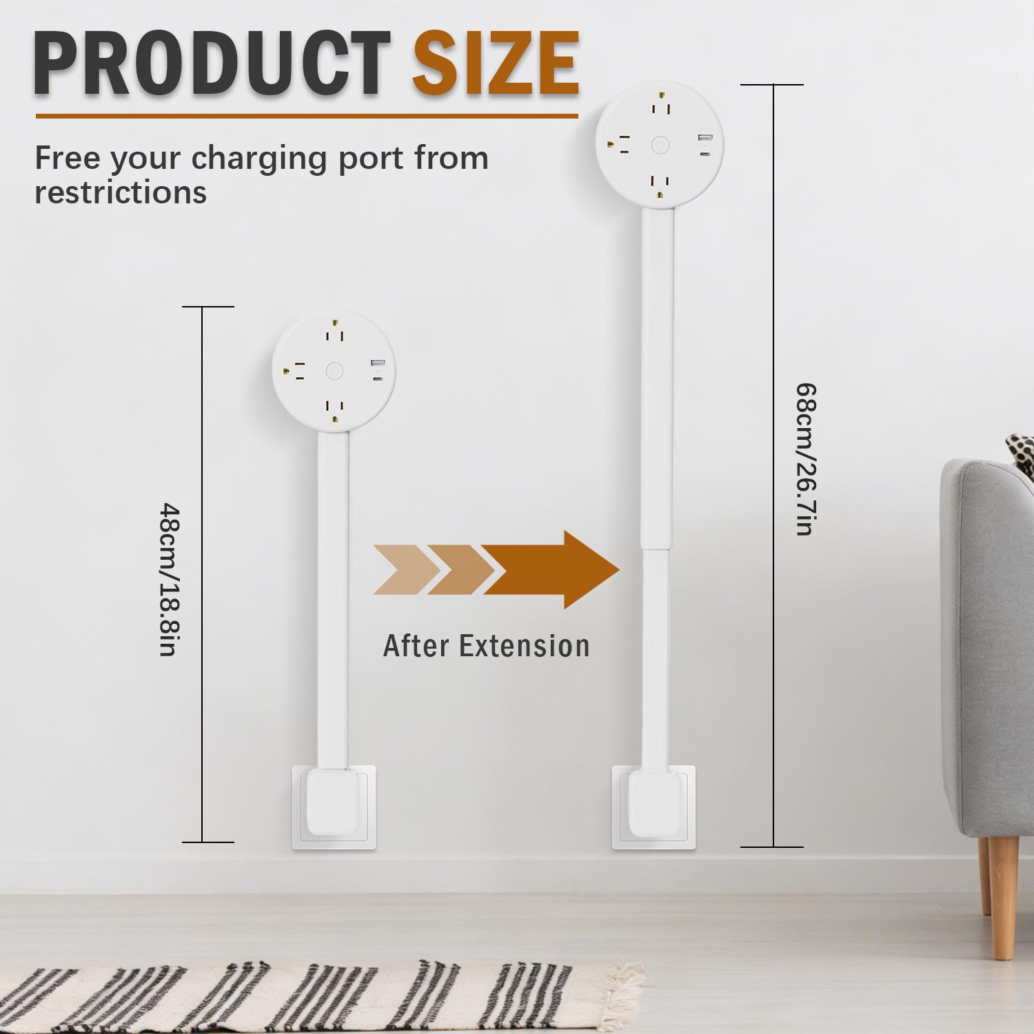 Premium 180° Rotating Power Outlet Extender with Adjustable Wall Plug Adapter and Multiple Sockets, Space-Saving Power Expander for Home and Nightstand