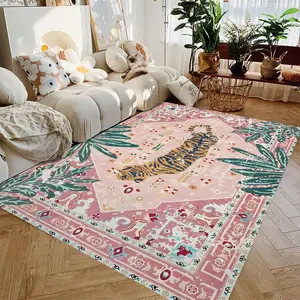 Boho Style Tiger Print Area Rug, Non-slip Soft Floor Mat, Washable Carpet, Decorative Rug for Home Living Room Bedroom
