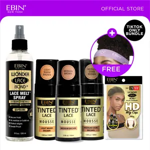 EBIN Tinted Lace Mousse Bundle (Light Warm Brown, Medium Brown, Medium Dark Brown) + Wonder Lace Bond Melt Mousse + HD Wig Caps Bundle with FREE Melting Band| Natural Tone Match, Seamless Lace Melt