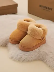 New Winter Kids Plush Boots, Round Boots Boy, Boys Girls Warm Breathable Snow Boots, Thickened Anti-Slip Soft Sole, Cold-Proof Shoes