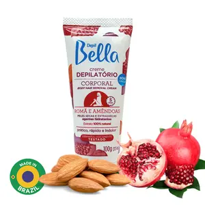Depil Bella Pomegranate and Almond Hair Removal Cream - Nourishing Formula for Dry to Extra Dry Skin, Natural Extracts, Deodorant Action, 100g Gentle Moisturize