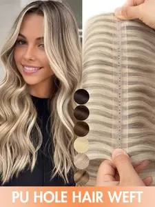 PU Hole Weft Human Hair Extension Real Human Hair Natural Black/Dark Brown/Blonde hair Straight Human Hair Bundles Invisible Hair Extension Real Hair Extensions