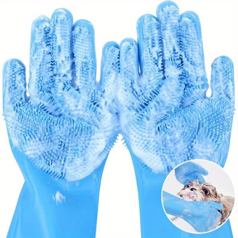 Pet dog bath gloves, pet  silicone bath massage , dog friction bath products, dog hair removal, cleaning and care gloves, gentle scrubbing and massage, dense  design, household gloves(blue) brush poodle 3-in-1 per multifunctional Self-Cleaning Steam