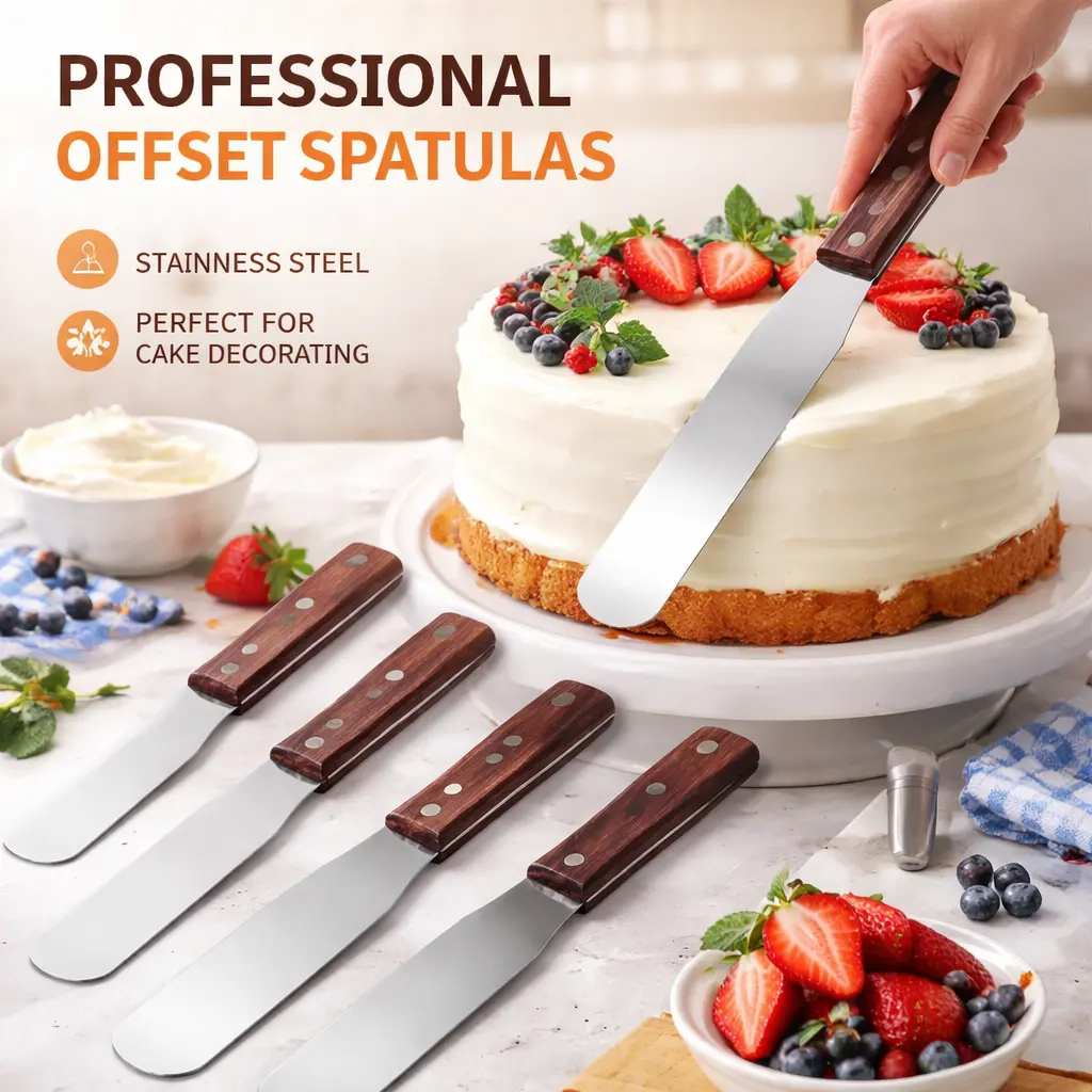 4 Pcs Durable Rust-Resistant Stainless Steel Icing Spatula Set - Straight Frosting Spatulas with Wood Handles, 4"/6"/8"/10" Cake Decorating Tools for Professional & Home Baking
