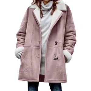 Womens Plus Size Winter Coats Warm Sherpa Fleece Lined Jackets Hooded Parka Faux Suede Pea Coat Outerwear