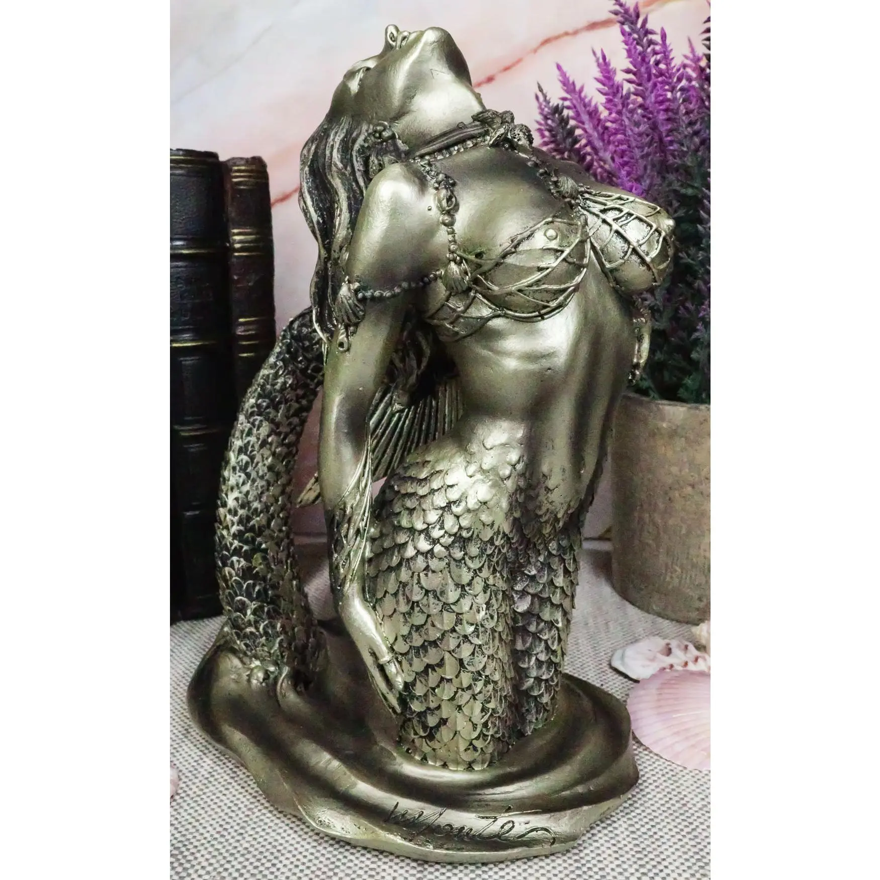 Nautical Seductive Siren of The Seas Nude Mermaid Rising Out Of Waters Figurine