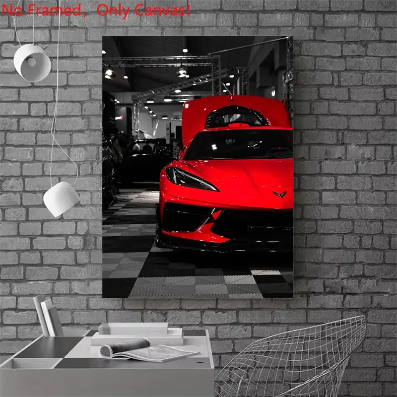 1 Piece/Set frameless canvas painting print poster,Luxury sports car art ，Corvette C8 Stingray， a perfect gift for cars loves, ideal gift for bedroom, living room, dorm hallway, kitchen, mural, wall decoration, room decor