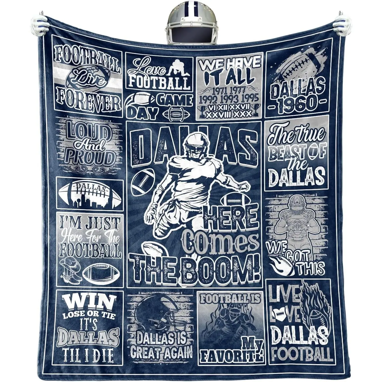 Dallas Flannel Blanket Football Team Blanket Gifts for Men Women Youth Fans, Football Blanket Splicing Travel Throw Blanket Made in USA