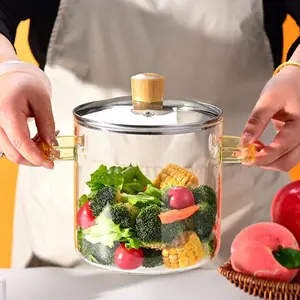 Clear Glass Pot with Lid, 1 Count High Borosilicate Heat Resistant Pot, Transparent Cooking Pot for Home Kitchen Dining Room Picnic