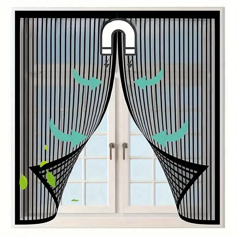 Invisible Self-Adhesive Magnetic Window Screen - Insect-Proof Curtain with Thumbtacks & Adhesive Straps, Summer Anti-Mosquito Mesh, Removable Home Decoration Curtain for Home Supplies