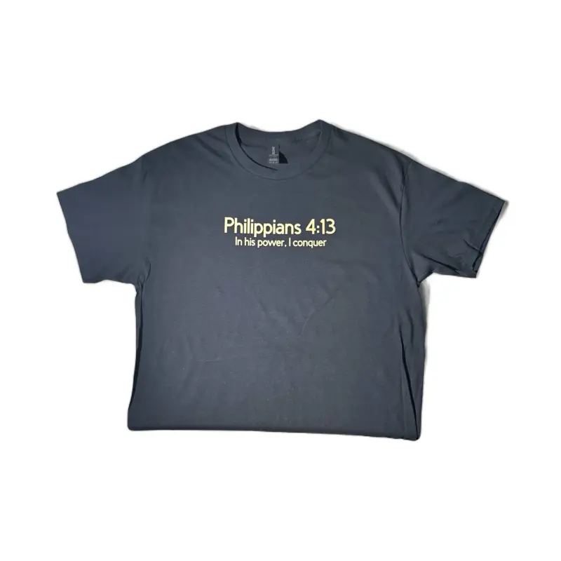 Philippians 4:13 Short Sleeve Shirt - In His Power I Conquer - Black Tee