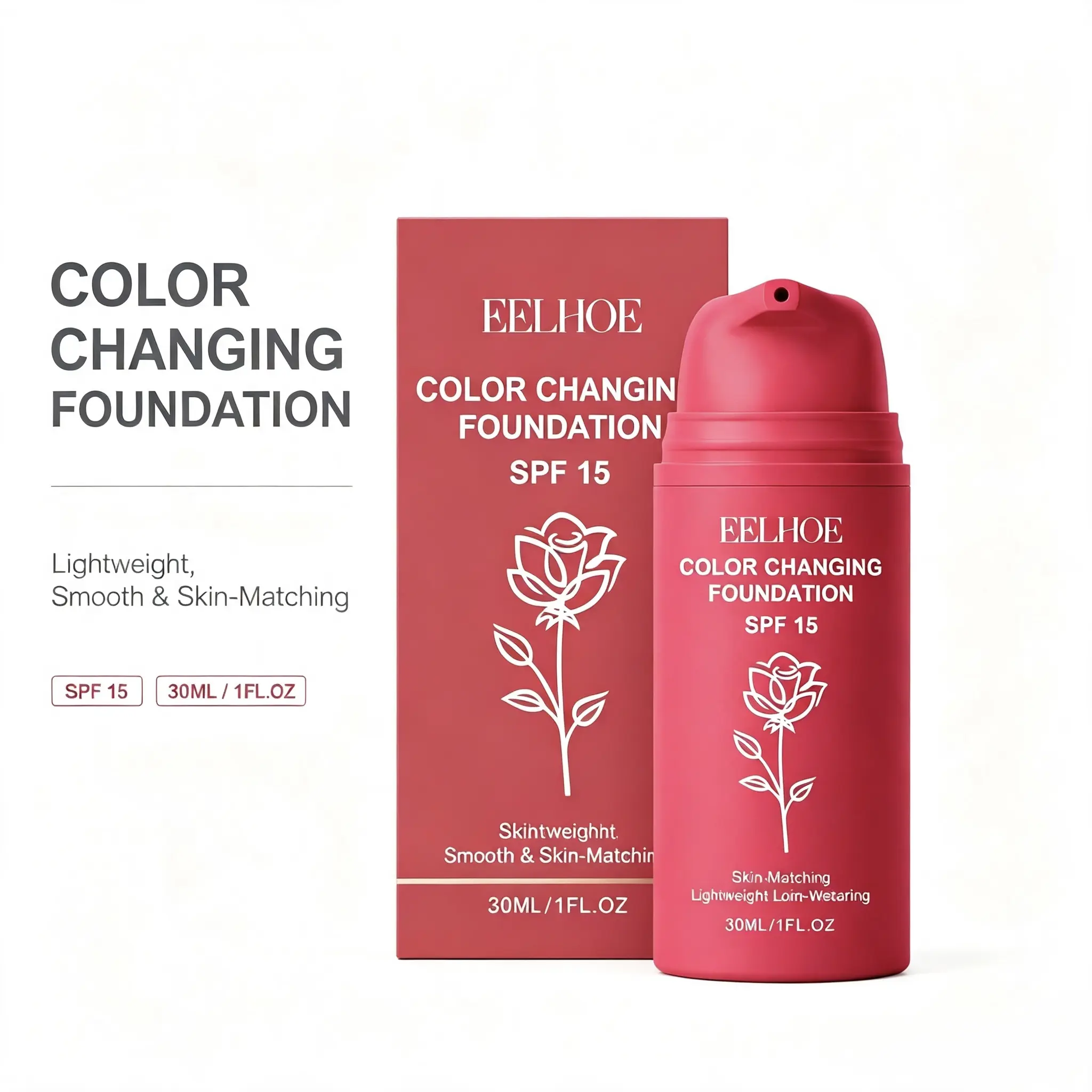 Color Changing Foundation SPF15, Lightweight Silky Skin-Matching Natural Coverage Daily Makeup for Women, 30ML/1FL.OZ Concealer Cosmetic Uv Vitamin C Glow Tint Moisturizer