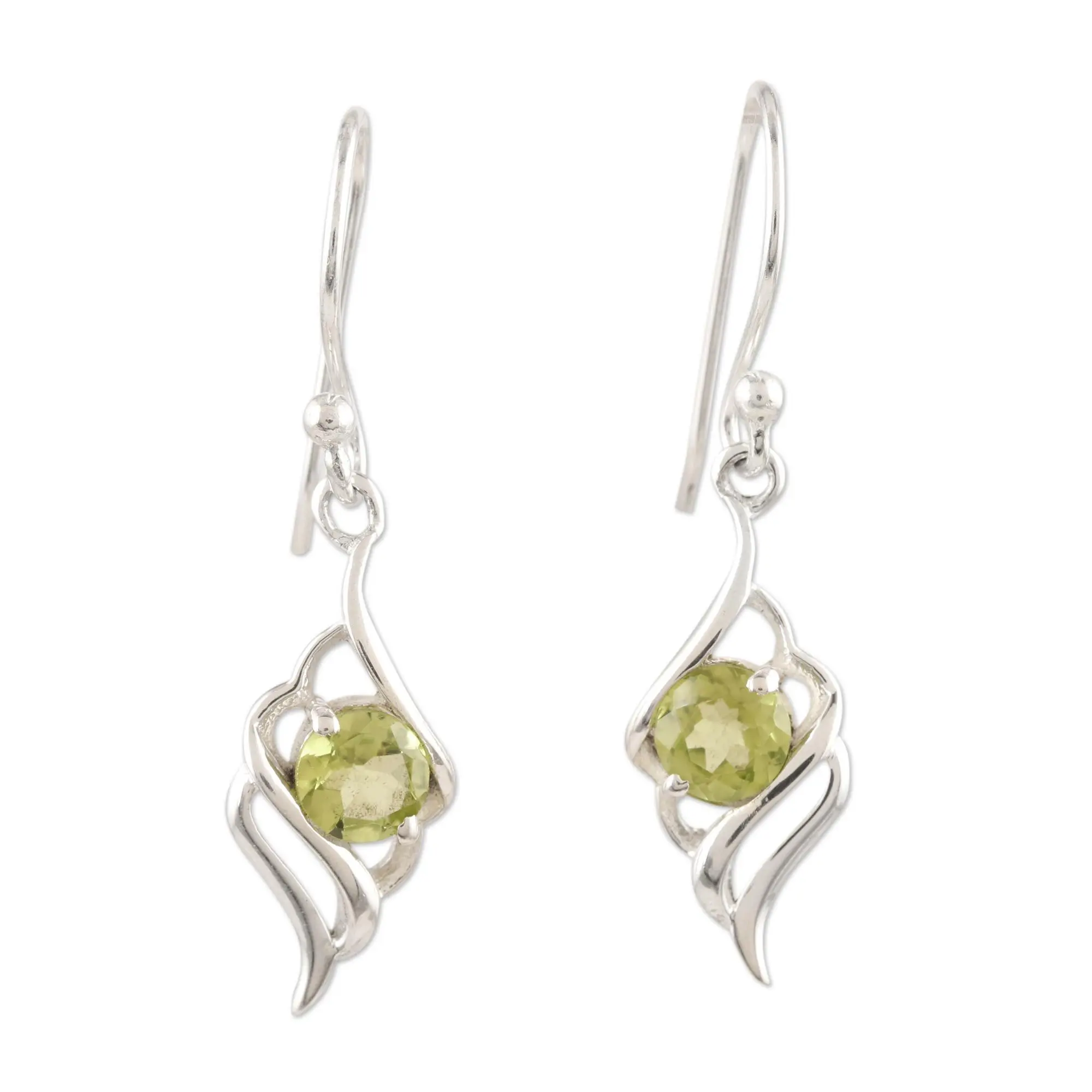 Novica Artisan Handmade Peridot Dangle Earrings | .925 Sterling Silver | Indian Gemstone Jewelry | August Birthstone | 'Leafy Green' | 1.3" L X 0.3" W