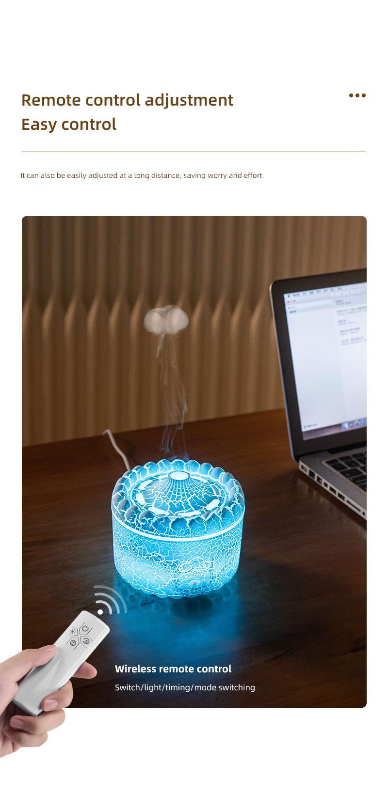 New volcano aromatherapy machine desktop essential oil diffuser double spray flame humidifier home night light ornament wireless remote control hu