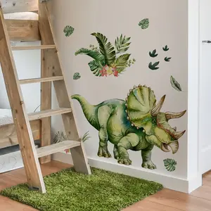 A set of two plant dinosaur wall stickers, Wall Art Stickers for bedroom, living room background wall, corridor, home decoration, self-adhesive M16077-YJ