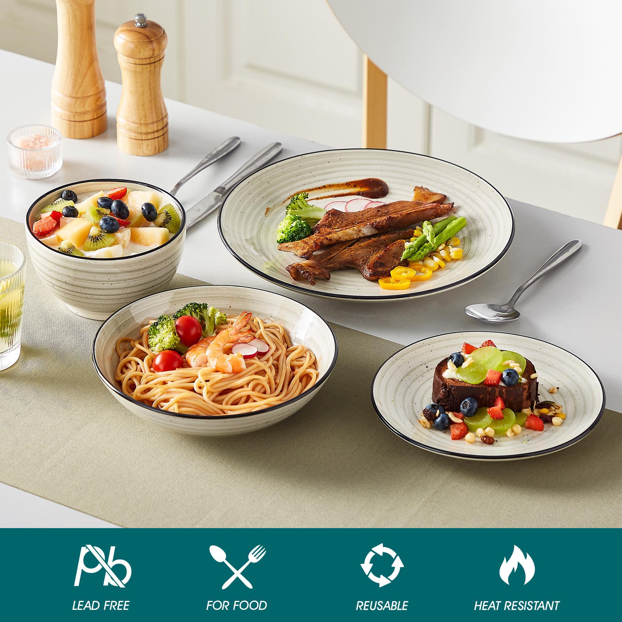 vancasso 24/48 Piece Beige Plates Dinner Sets Ceramic Dinnerware Sets Handpainted Spiral With 6 Dinner Plate/Dessert/Soup/Bowl