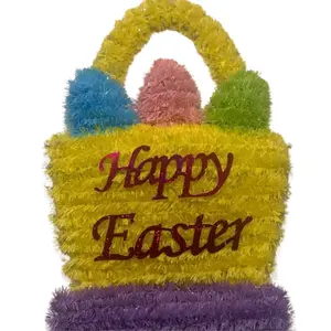 Brighten your home this Easter  Cute Happy Easter basket wall décor with colorful eggs & glitter lettering. Perfect for doors & parties! Limited stock!