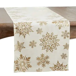 Saro Lifestyle Snowflake Design Foil Print Table Runner, Gold, 16" x 90"