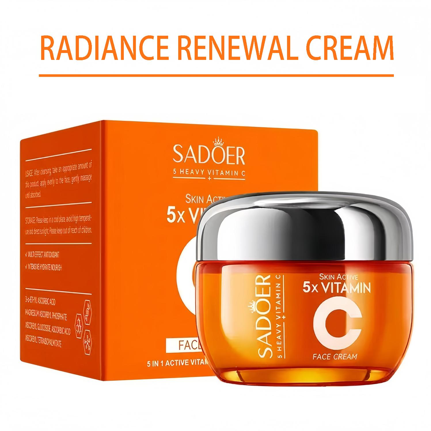 5X Vitamin C Face Cream, Moisturizing, Hydration &Nourishing Face Cream,Facial Moisturizer for FineLines, Wrinkles Organic Lotion Gentle Moisture Hydrate Hydrating