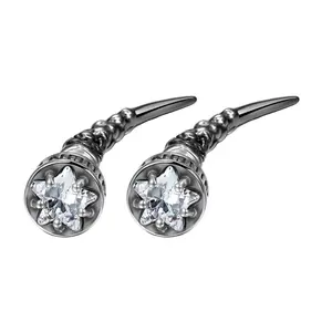 OIDEA Men's Stainless Steel Viking Rune Engraved Wolf Fang Grunge Earrings - Lightweight Secure Studs, Gothic Punk Vibe, Rhinestone Pentagram Design, Male Daily Fashion Accessories summerwins