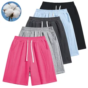 Women’s couples 5-pack casual cotton loose shorts with elastic waistband — heavy, breathable fabric; machine washable, solid color; suitable for everyday wear; comfortable loose fit; easy care; versatile summer bottoms.