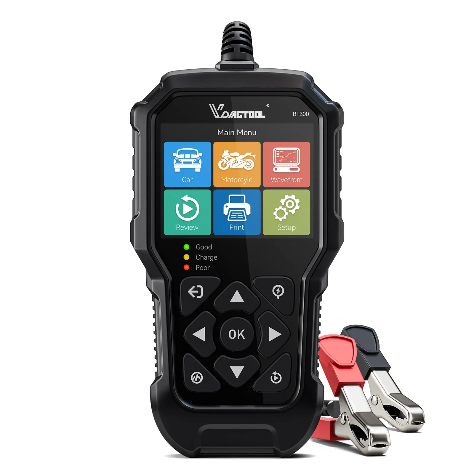VDIAGTOOL BT300 12V Portable Car Battery Tester with Universal Clamps, 5-3000 CCA Load Tester Digital Starter Analyzer, Precise Real-Time Ripple Analysis, State of Health Check, Safe & User-Friendly Design for Car Maintenance