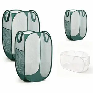 Bathroom laundry basket, closet storage basket, foldable metal mesh pop-up laundry basket with wide opening and side pockets; breathable, durable, and foldable with a space-saving design; ideal for storing clothes, toys, and miscellaneous items;