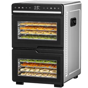 Electactic Dual Chamber Food Dehydrator, 1100W 12-Tray Stainless Steel Dehydrator with Independent Controls, Adjustable Temp (95-176°F) 72H, Digital Thermostat & Timer, Keep Warm, Bulb Light for Jerky, Fruit, Herbs