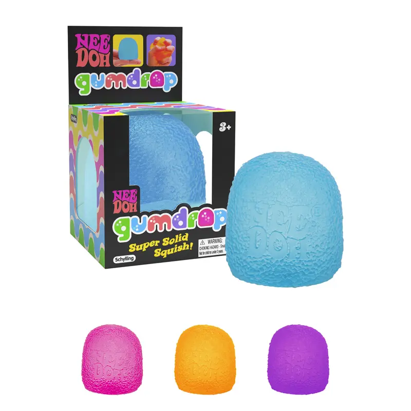 NeeDoh Gumdrop – Gumdrop-Shaped Sensory Toy with Groovy Squeeze, 4 Assorted Colors (One Random Color)