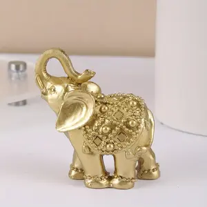 Elegant Bejeweled Elephant Figurine, Lucky Feng Shui Elephant Statue, Resin Ornament in Gold & White, Boho Home Decor for Living Room, Office, Shelf, Housewarming Gift for Good Luck & Prosperity