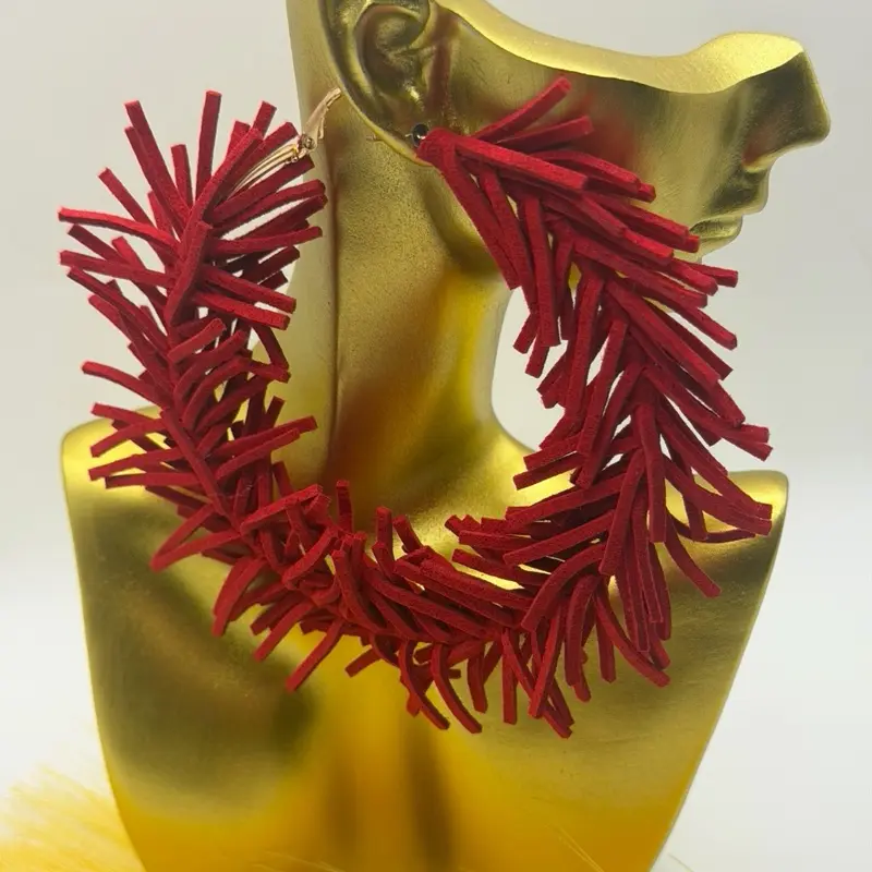 Gossip  Faux Suede Fringe Earrings ~Red