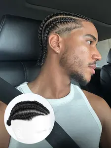 Men's Human Hair Toupee with Cornrow Braids Ultra-Thin PU Base & V-Looped Design, Topper System for Crown Thinning & Receding Hairline, Breathable for Daily Wear