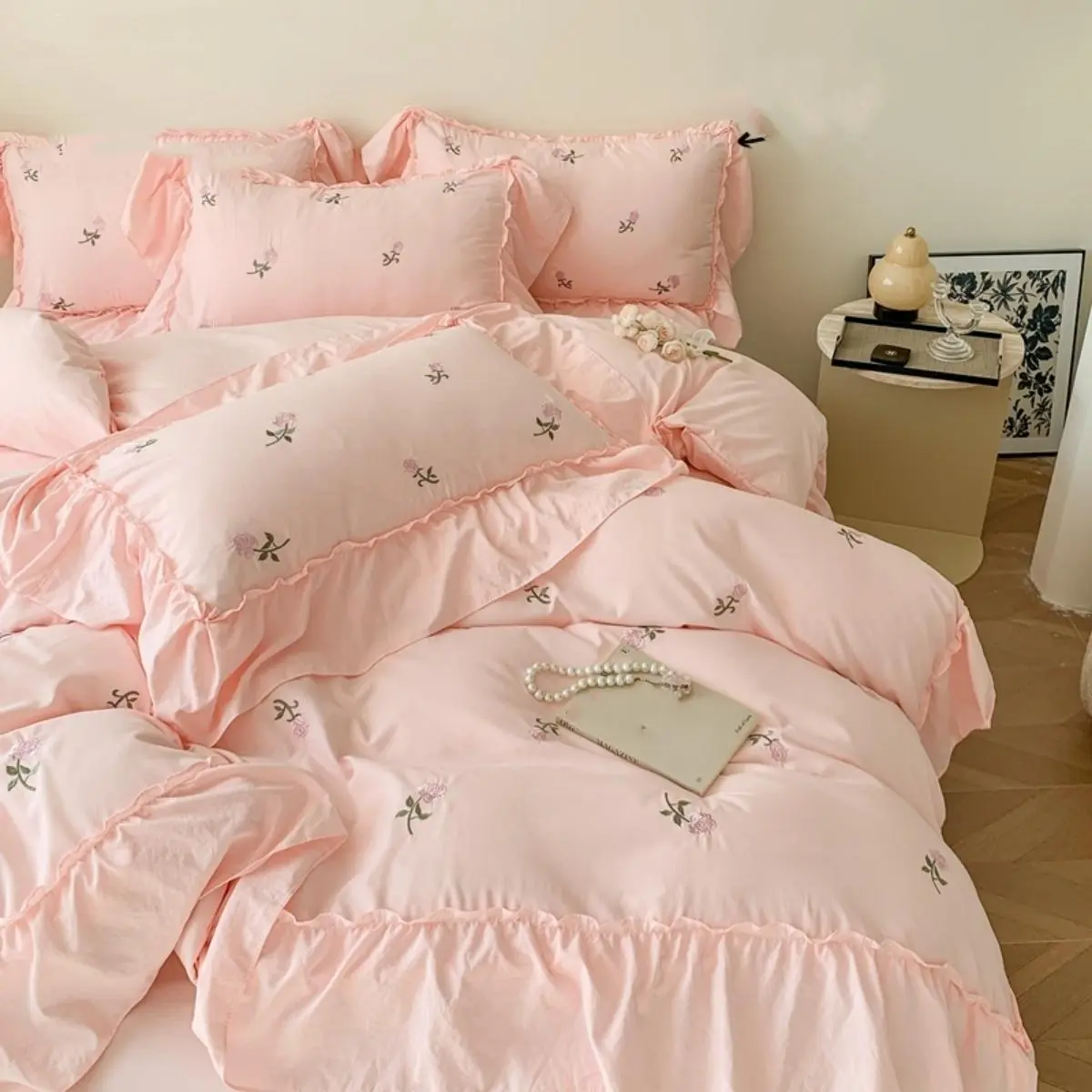 Rose Embroidery Bedding Set, 3 Counts/set Including 1 Duvet Cover & 2 Pillowcases without Filler, Soft Comfortable Bedding Set for Home Bedroom Hotel, Soft Bedding Sets, Embroidered Bed Set, Comfy Bedding Set