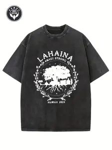 Lahaina Maui Vintage-Inspired "Lahaina Hawaii 2023" Print T-Shirt - 230g Heavyweight Cotton, Loose Fit Cropped Short Sleeve Tee for Men & Women, Casual Streetwear Essential, Casual Wear | Retro Print Tee | Durable Cotton
