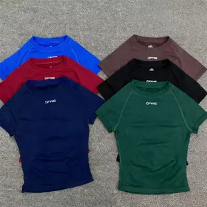 DFYNE New Matte Nylon High Elastic Fit Seamless Yoga Sports Fitness Short-Sleeve T-Shirt for Women