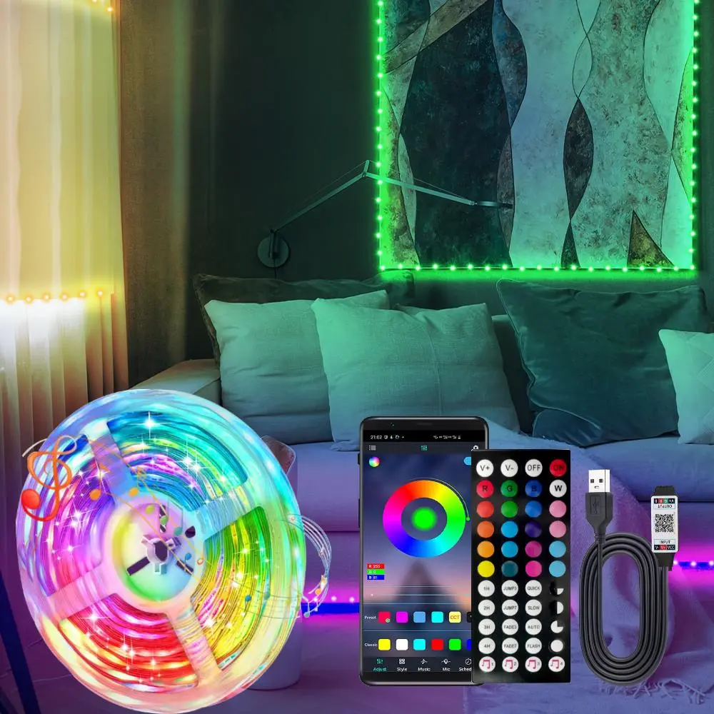 Smart LED Strip Light, USB Powered RGB Color Changing LED Light with Remote Control & APP Control, Music Sync LED Light for Bedroom, Living Room, Home Decor, Ambient Lighting Strip, Dimmable Rgb Light, Led Lighted, Led Lights Bedroom