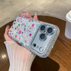 Imitation Diamond Precision Hole Rainbow Candy Jar Phone Case for iPhone 14/15/16/17 Pro/Pro Max, Stylish Cute Protective Cover with Unique Design for Daily Use, Protective Shell