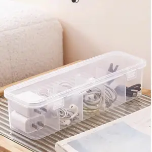Large-capacity transparent storage box with 5 compartments, suitable for cables and small gifts, transparent plastic organizer, ideal for school and office use
