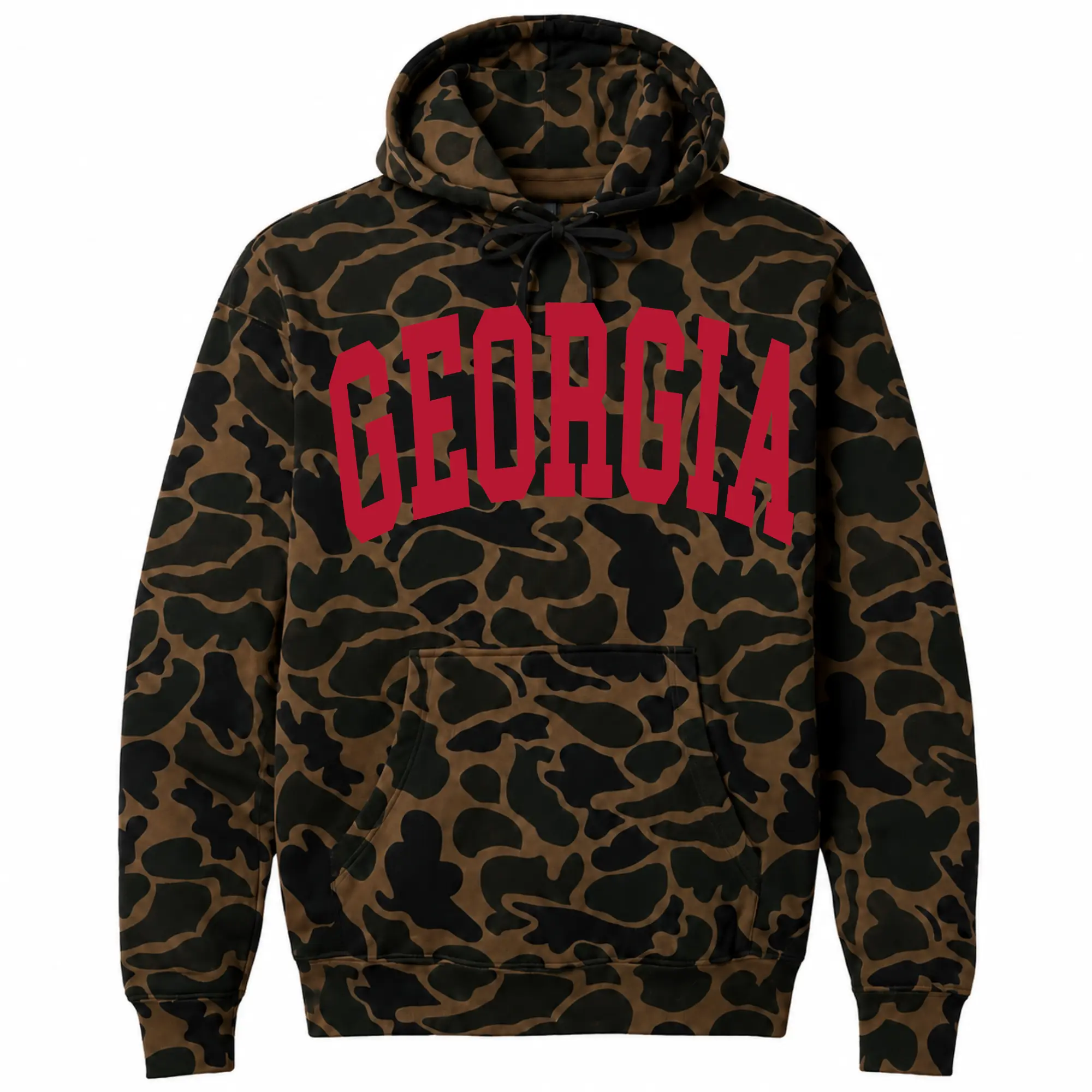 Georgia Camo Hoodie  for Men & Women – Red Collegiate Letter Graphic Pullover Sweatshirt, Brown Black Vintage Camo Game Day Outdoor Hoodie