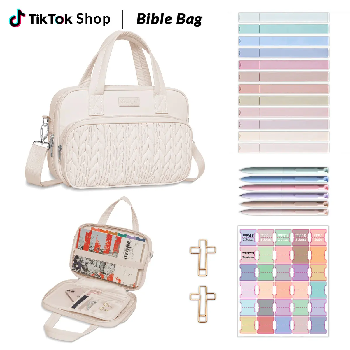 Quilted Bible Case for Women, Burgundy Red Tote Bag with Adjustable Shoulder Strap, All-in-1 Study & Journaling Kit for Adults, Birthday Gift, Bible Bag, All-In-One Organization Kit