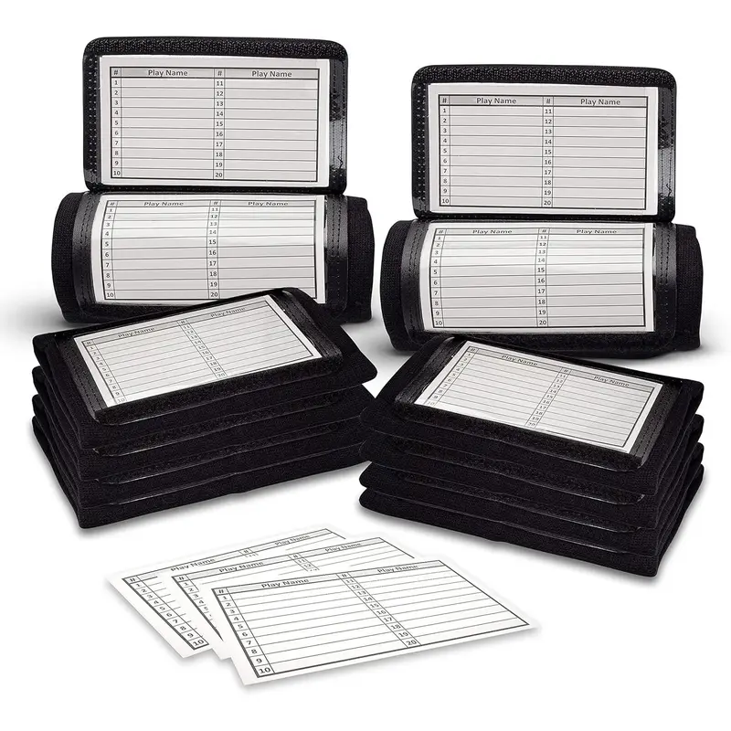 Quarterback (QB) Play Wristband - Adult Size - Pro Football Armband Playbook - 10 Pack (Black)